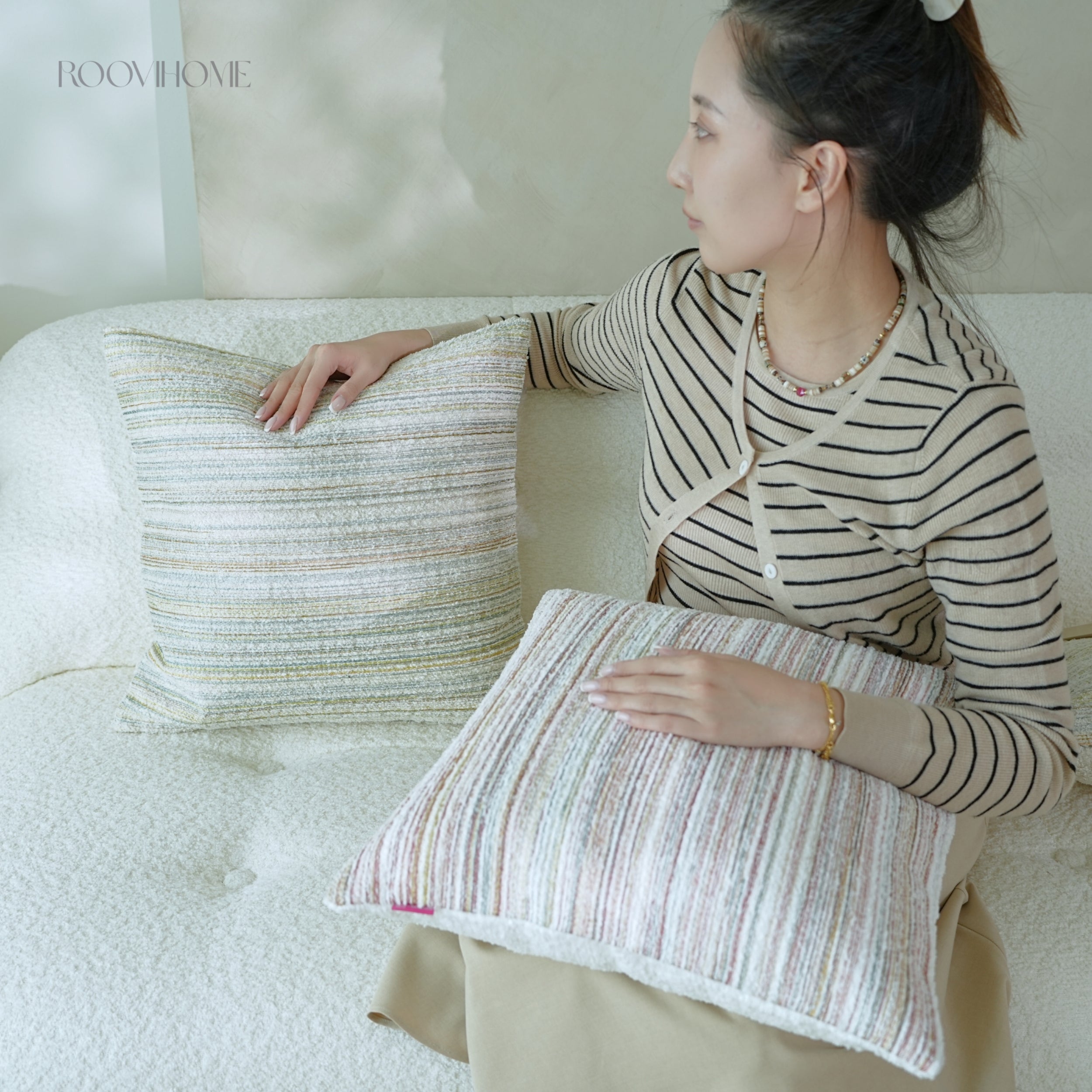 Cozy Pastel Embroidered Striped Cushions
