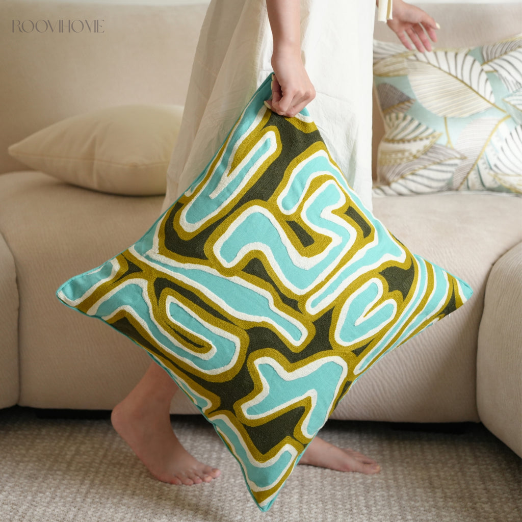 Teal Tones Art-Inspired Linen Cushions