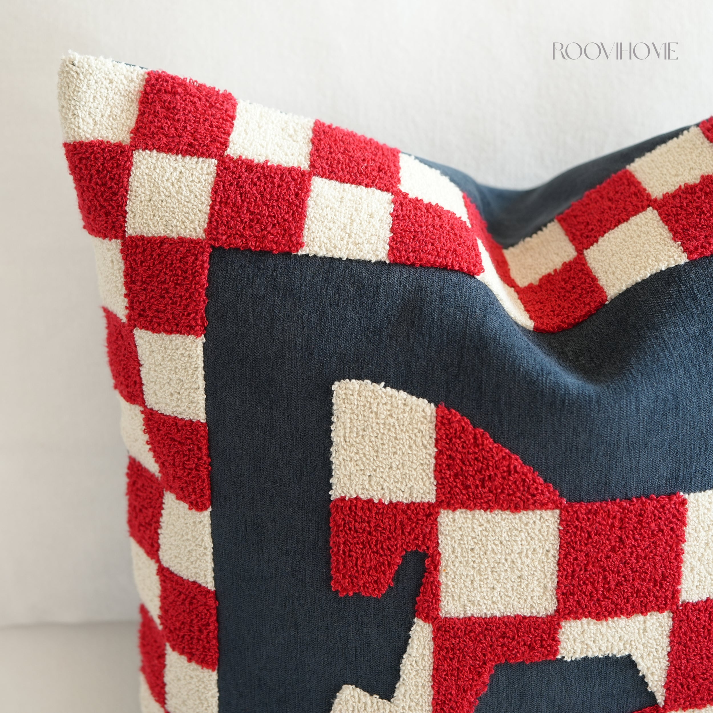 Embroidered Checkered Pony Throw Pillow / Cushion Cover • Modern Style • Decorative Cushion for Living Room • Home Decor | RooviHome Chessboard Pony Series