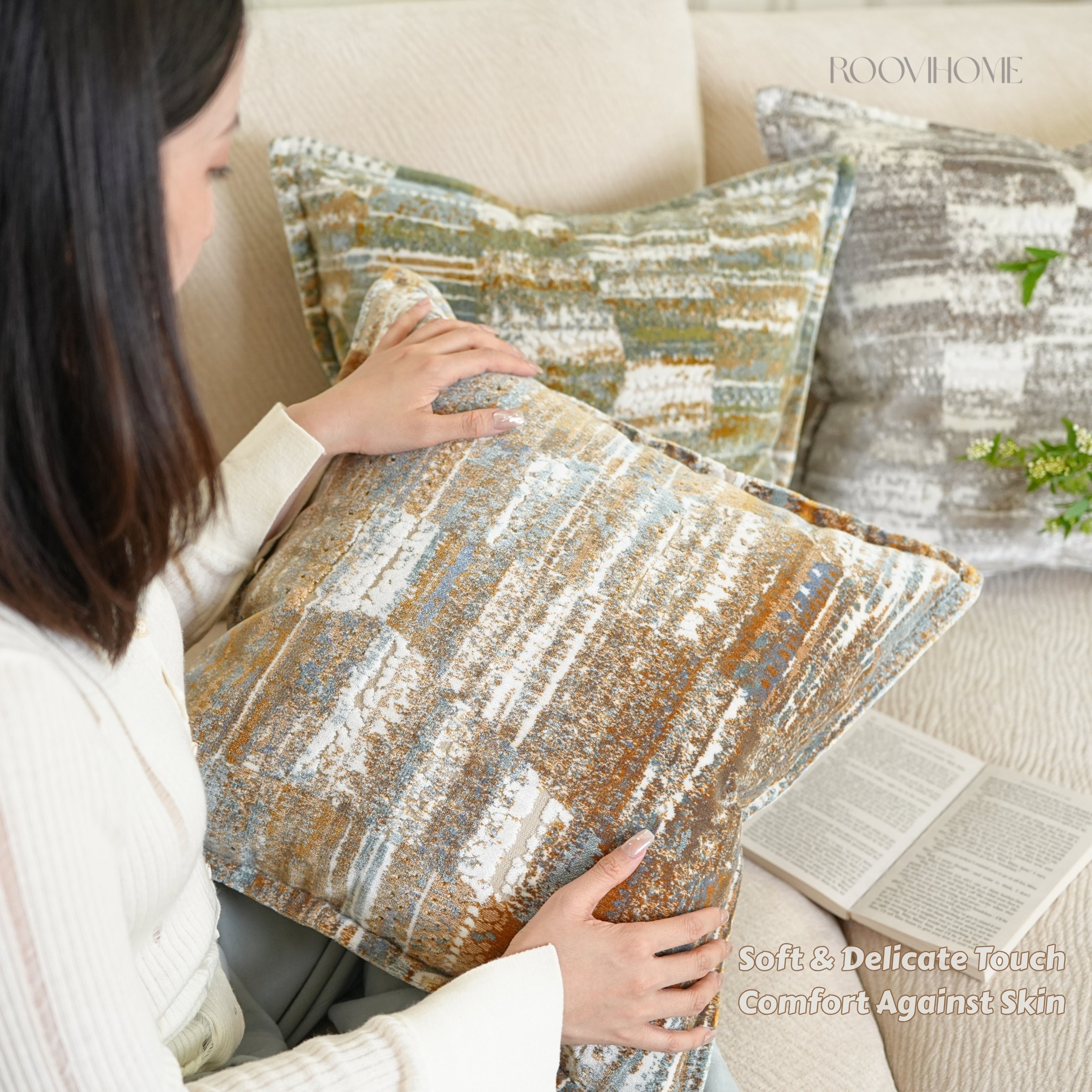 Patina Canvas Velvet Modern Vintage Decorative Cushion