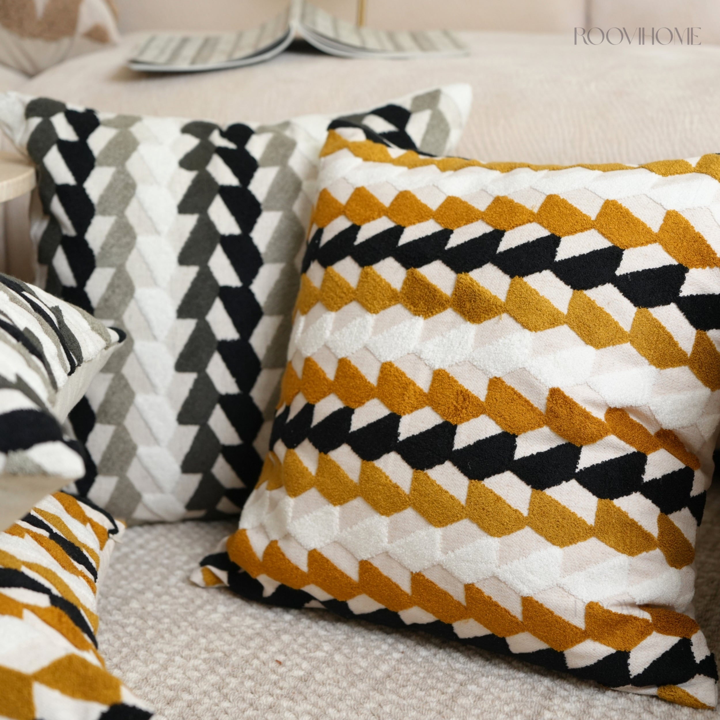 Mid-century Modern Geometric Embroidery Cushions
