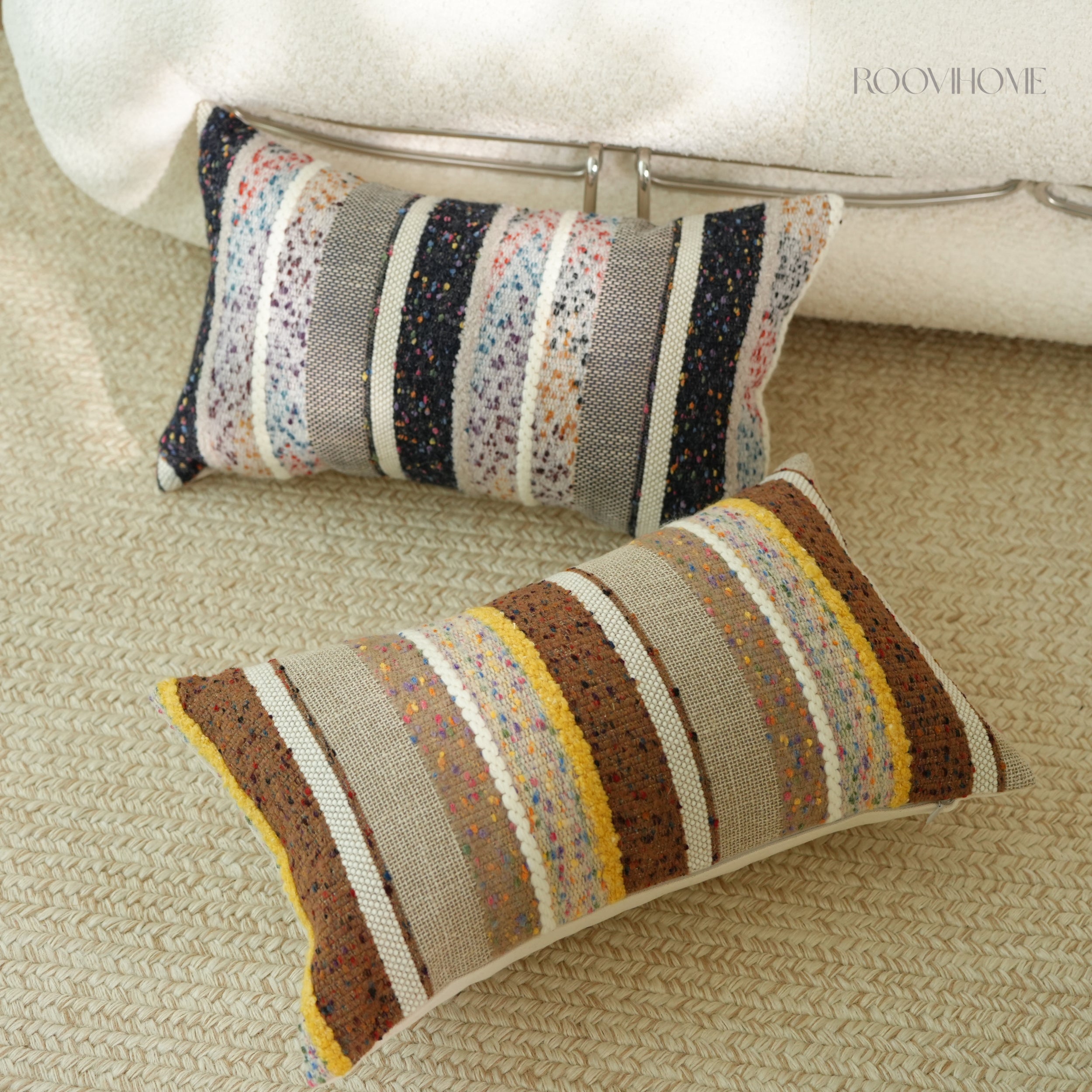 Stardust Series • Speckled Striped Cotton Linen Blend Lumbar Pillows