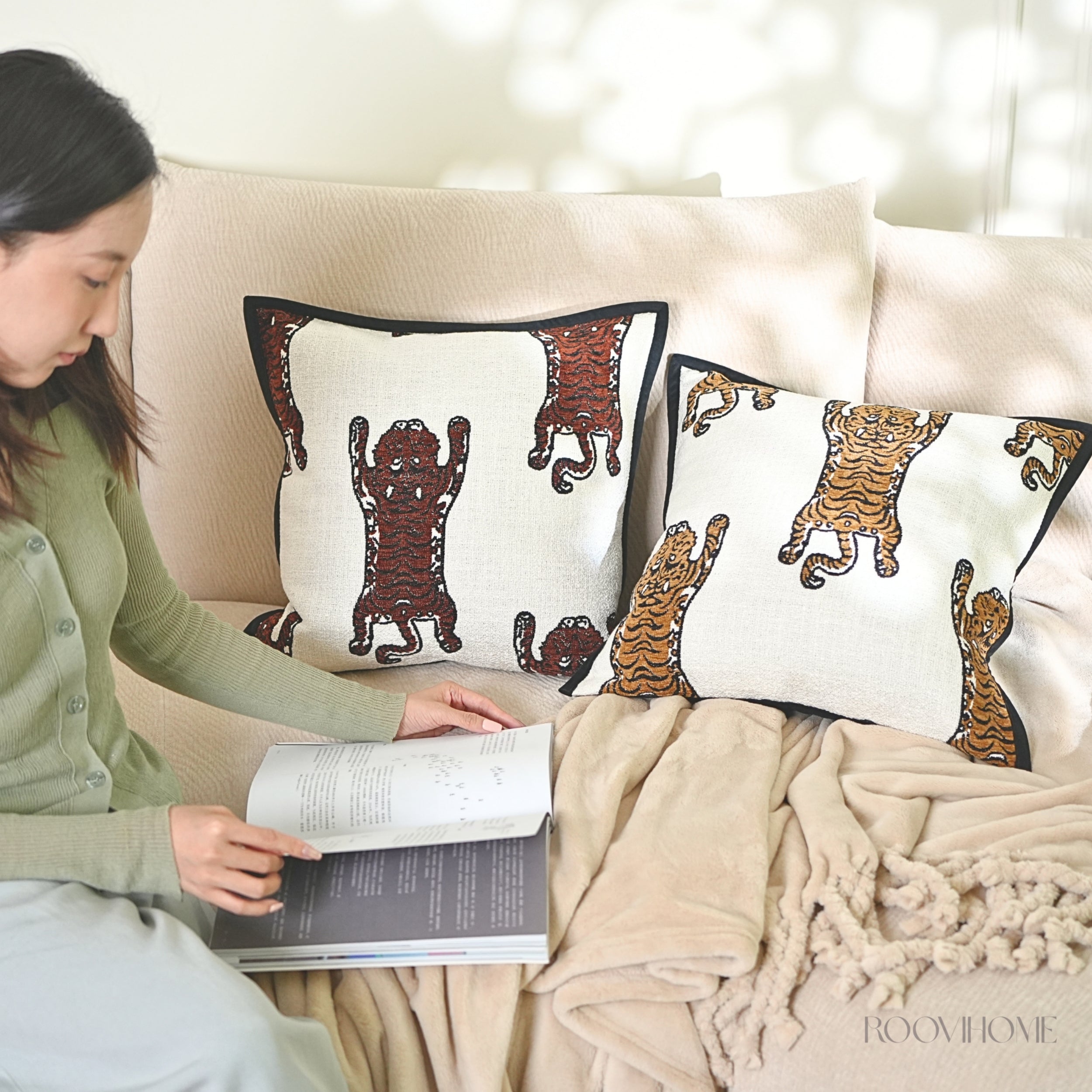 Wandering Tiger Throw Pillow — Vintage Minimal Home Decor