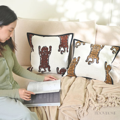 Wandering Tiger Throw Pillow — Vintage Minimal Home Decor