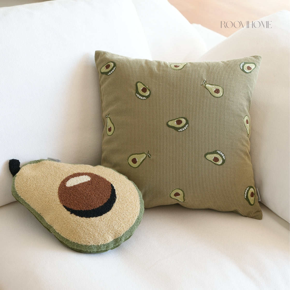 Embroidered Fruit Corduroy Cushion