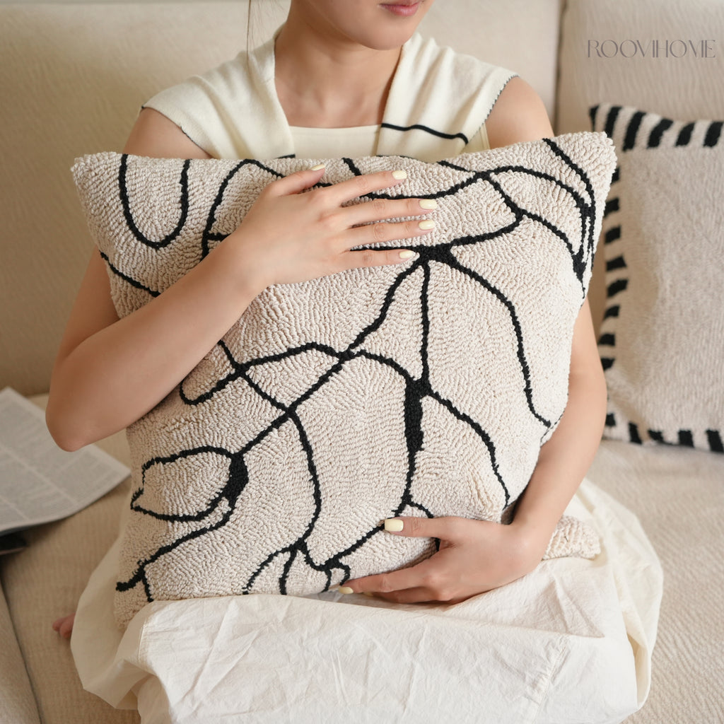 Geometric Tufted Embroidered Throw Pillow / Cushion Cover • Modern Earth Tones • Living Room Sofa Cushion • Home Decor| RooviHome Twilight Soft Shadows Series
