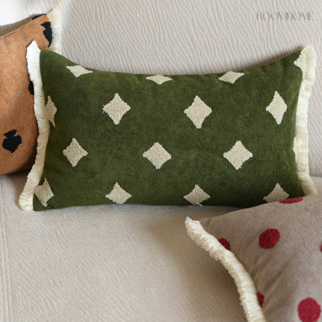 Polka Dot & Diamond & Club Embroidered Decorative Lumbar Cushions