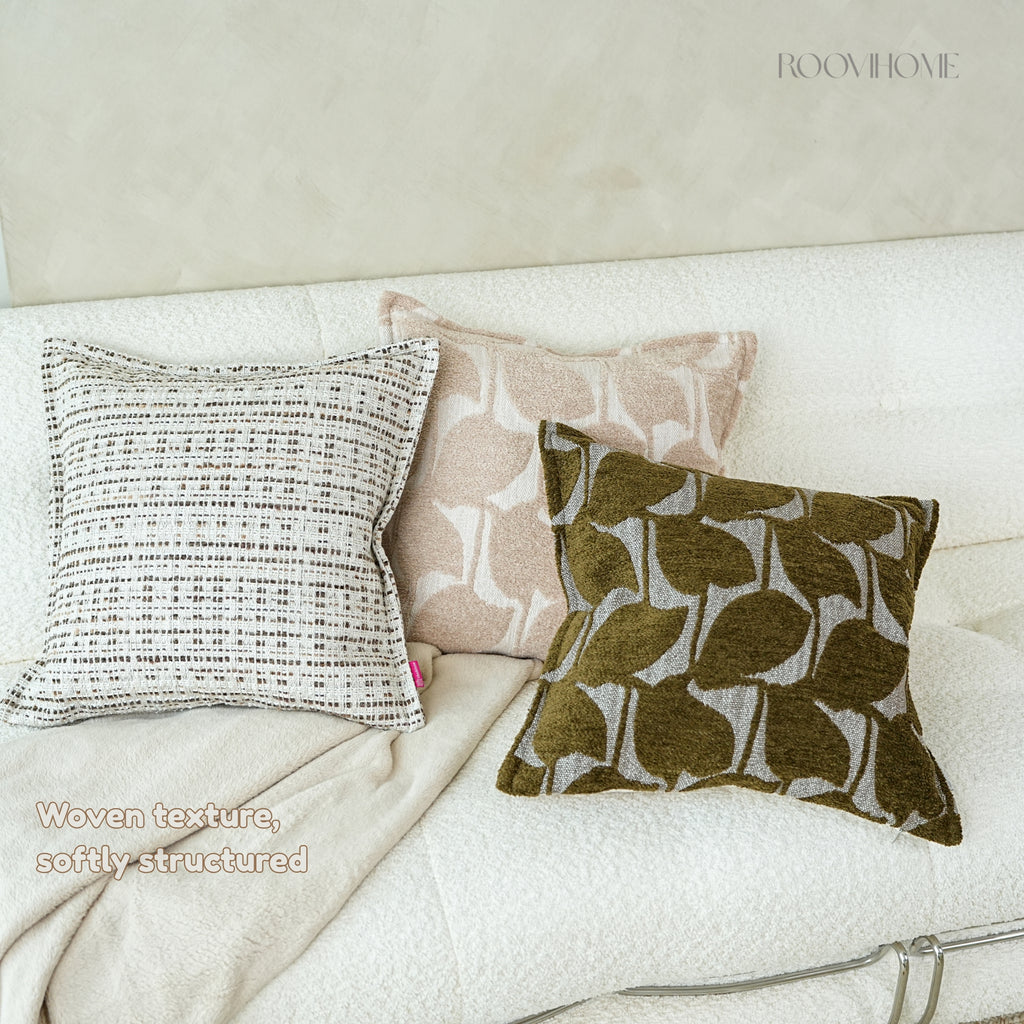 Soft Leaf Muted-Tone Jacquard Cushions