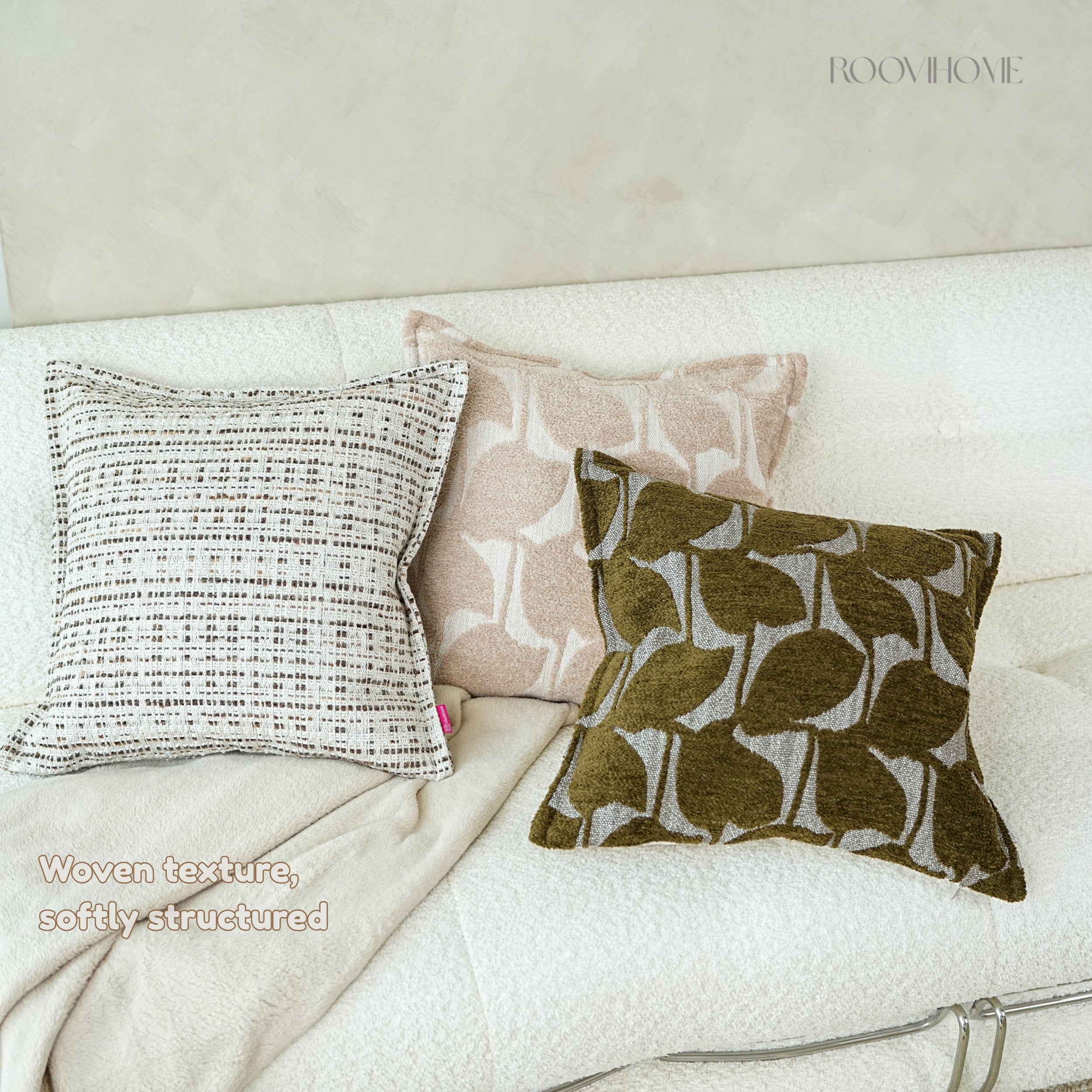 Soft Leaf Muted-Tone Jacquard Cushions