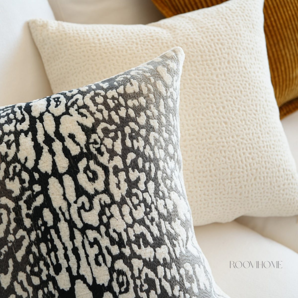 Ivory & Black Leopard Embroidery Cushion