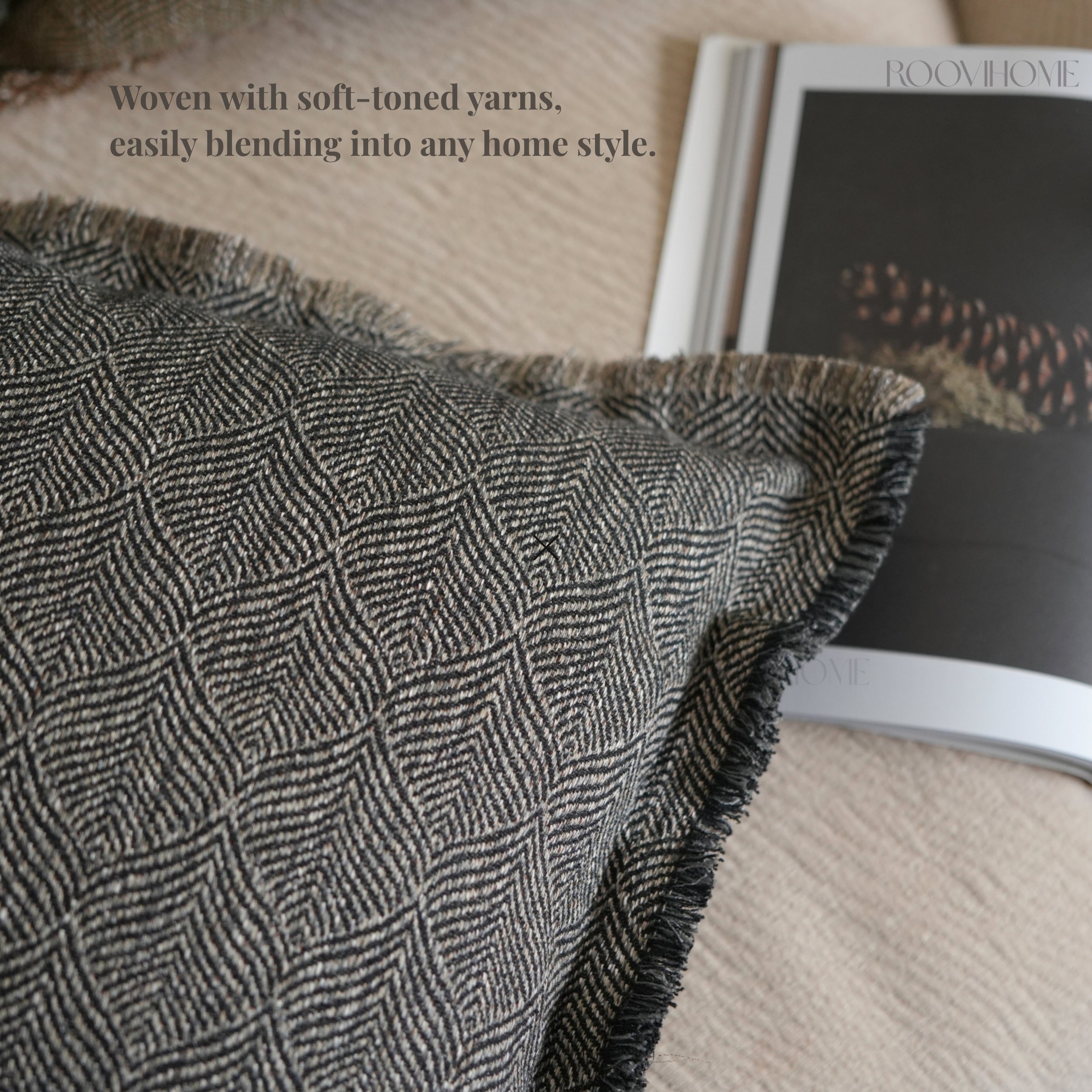 Hand-Fringed Herringbone Woven Decorative Cushions