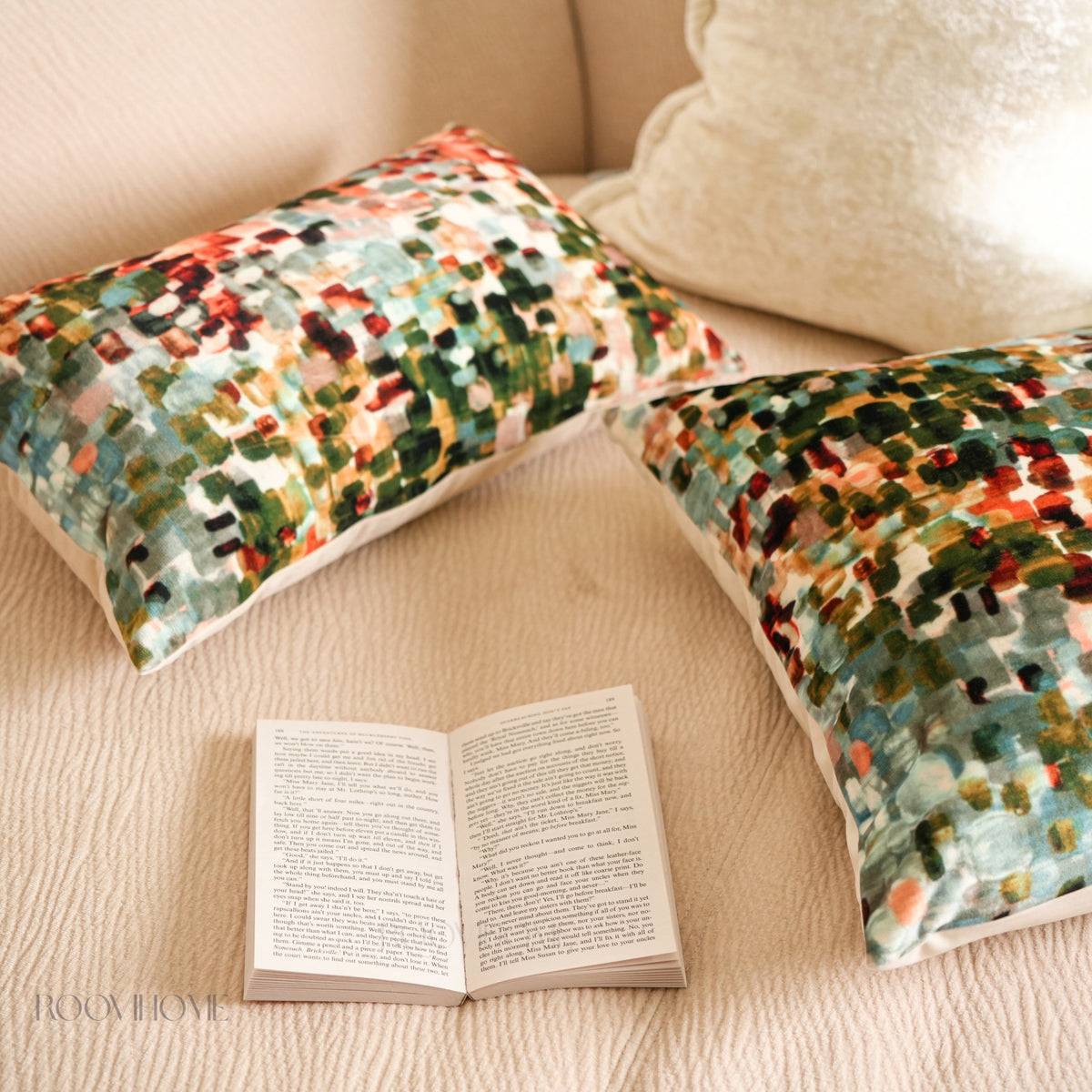 Aurora Abstract Print Velvet Cushion