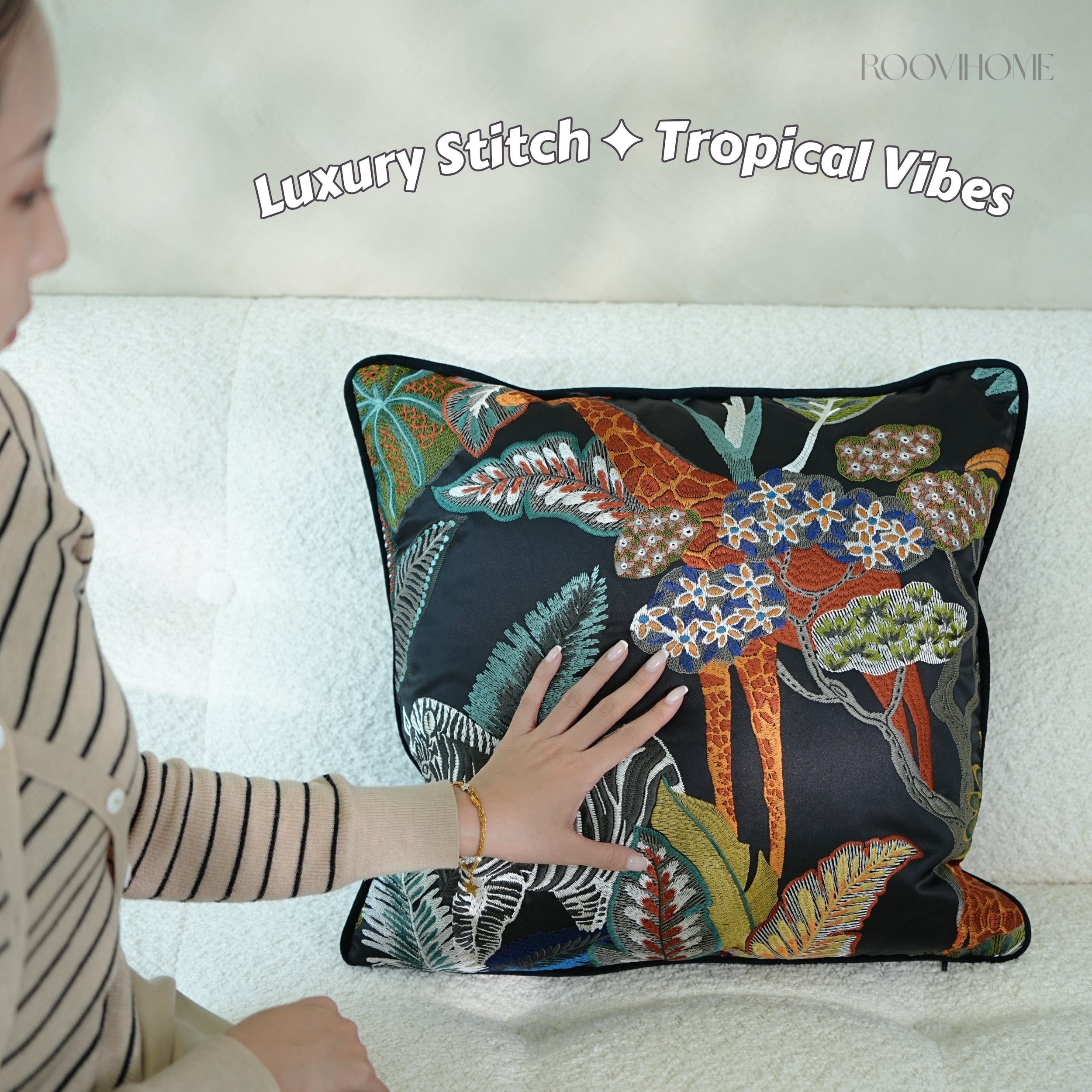 Jungle Wild Zebra & Giraffe Embroidery Cushions