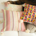 Boho Chic Embroidered Multicolor Geometric Cushions