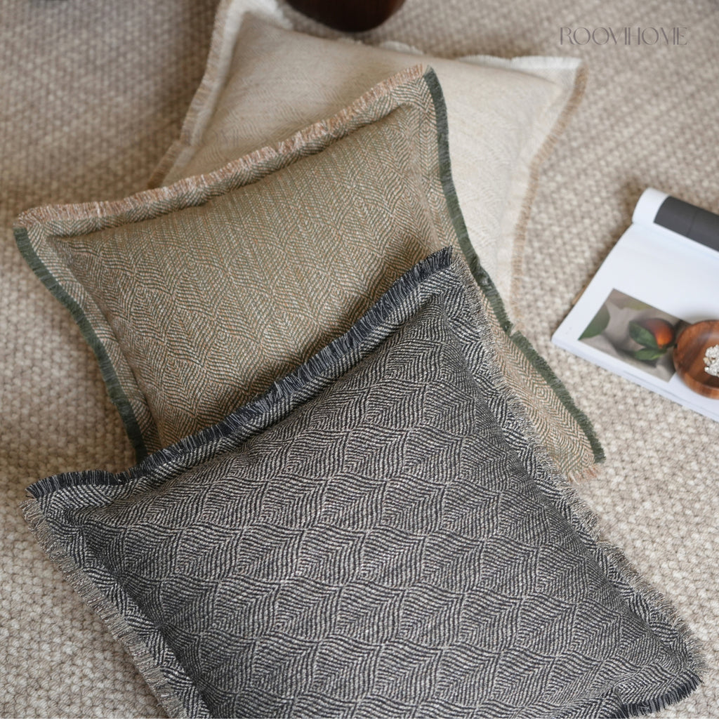 Hand-Fringed Herringbone Woven Decorative Cushions