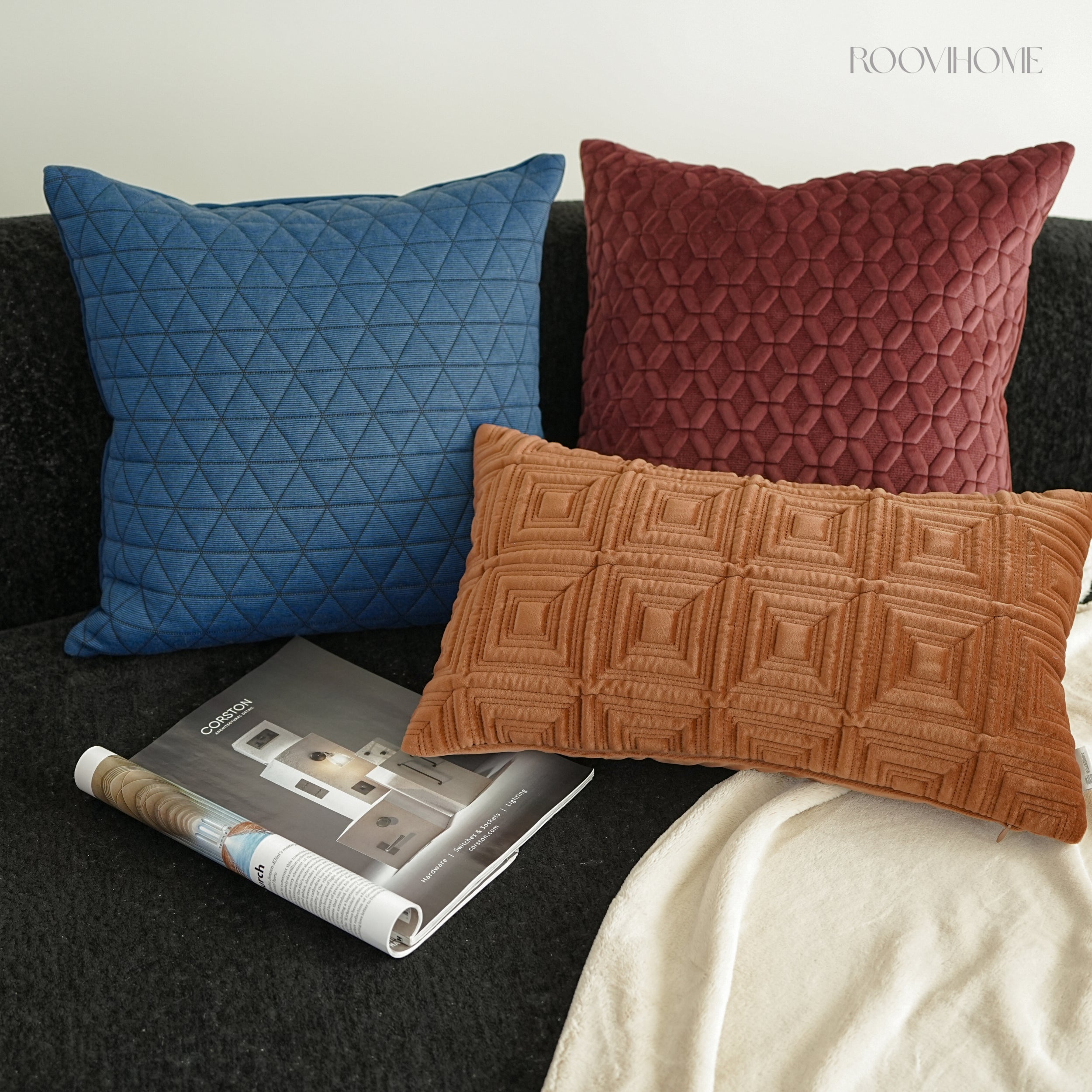 Structured Quilting Velvet Cushion Set