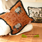 Soft Wildness Tiger & Elephant Cushions with Fringes