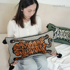 Wild Mood Tiger Velvet Lumbar Cushion with Tassels