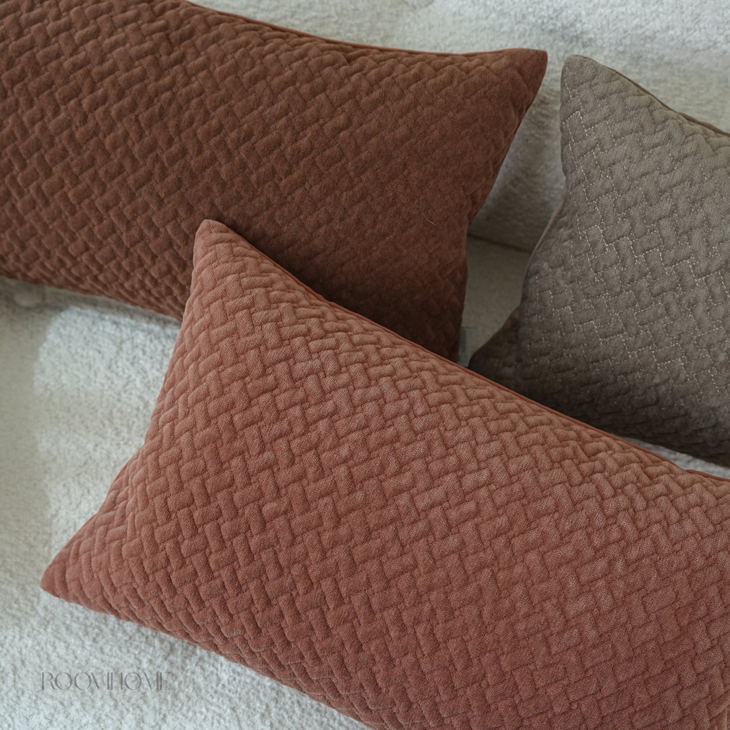 Mocha Weave Quilted Soft Chenille Decorative Cushions