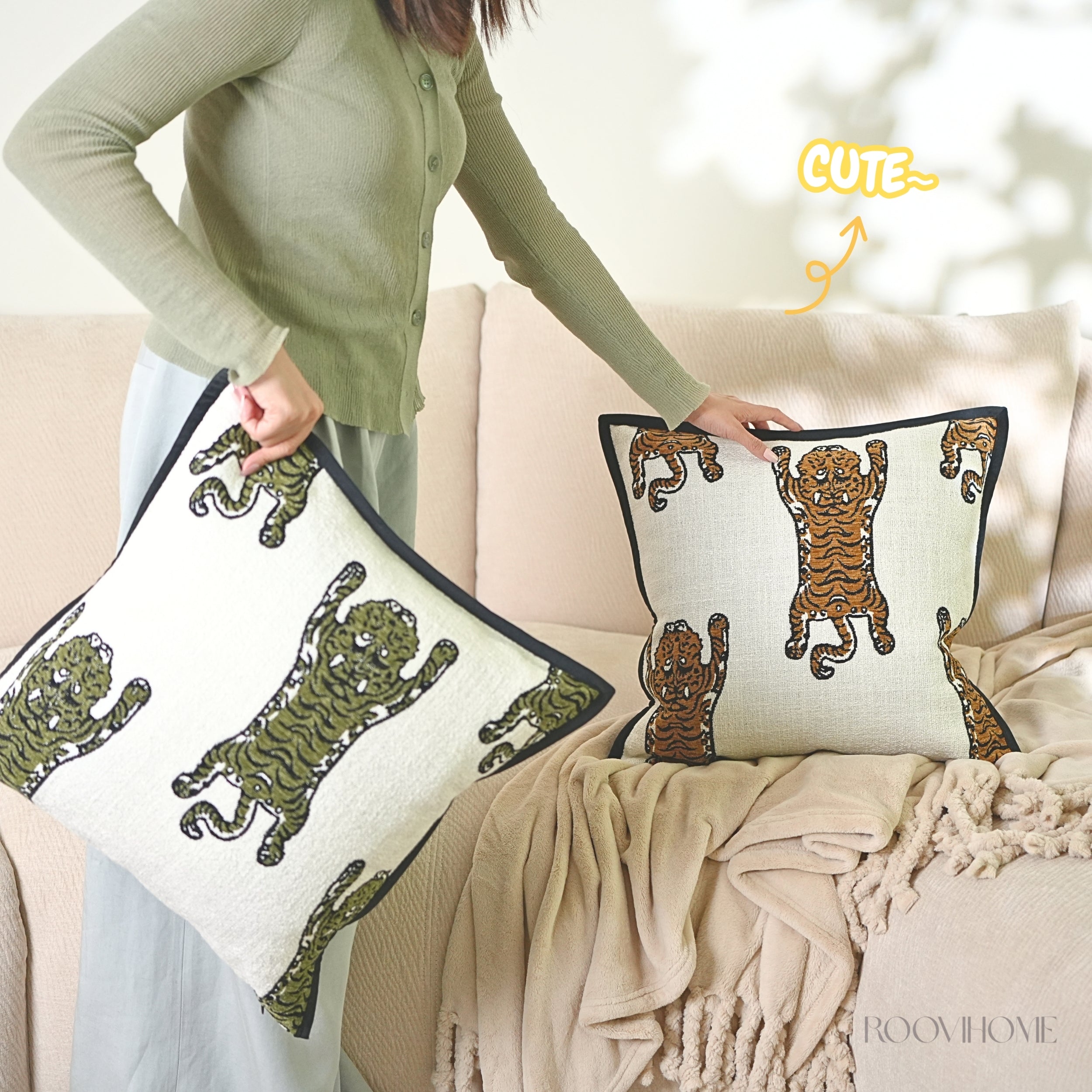 Wandering Tiger Throw Pillow — Vintage Minimal Home Decor