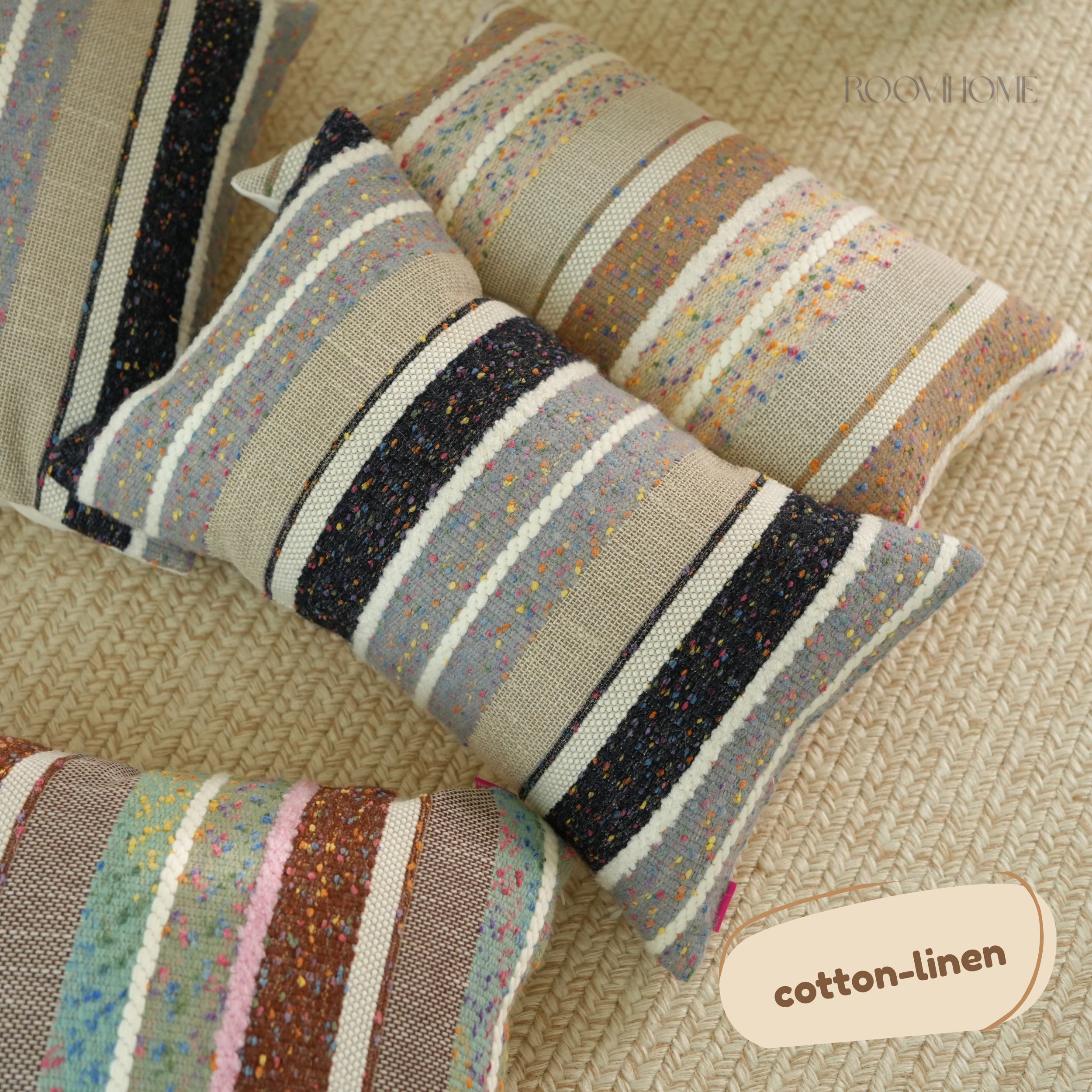 Stardust Series • Speckled Striped Cotton Linen Blend Lumbar Pillows