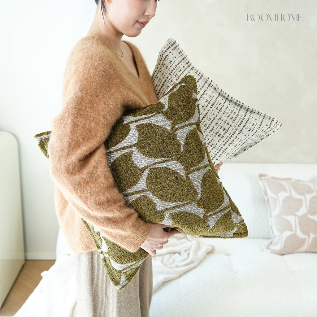 Soft Leaf Muted-Tone Jacquard Cushions