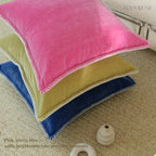 Solid Pop Color Velvet Cushions with Piping & Blanket Stitch