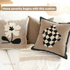 Muted Canvas Retro Floral & Vase Embroidery Cushions 50x50cm