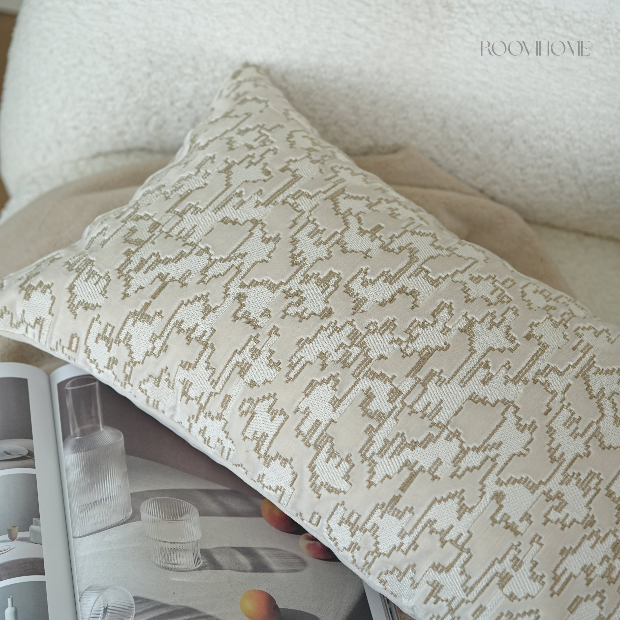 Muted Houndstooth Textured Velvet Cushions
