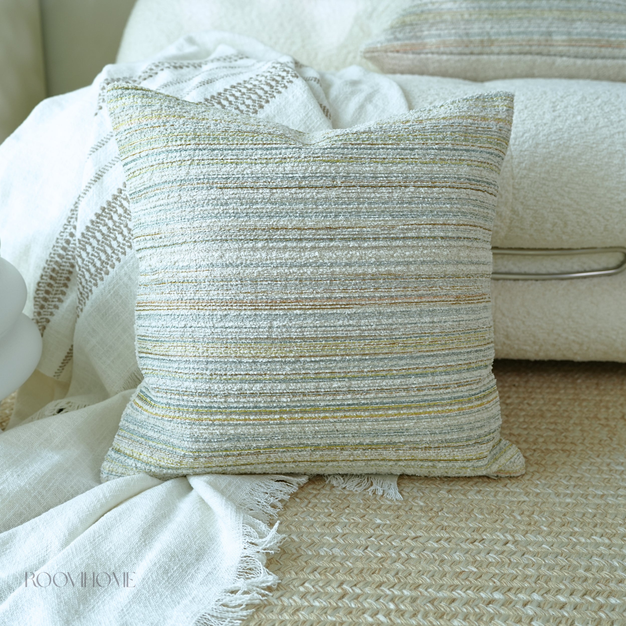 Cozy Pastel Embroidered Striped Cushions
