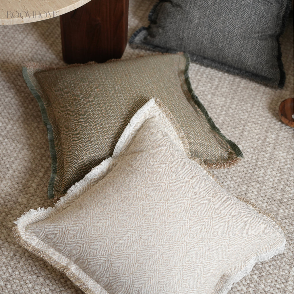 Hand-Fringed Herringbone Woven Decorative Cushions