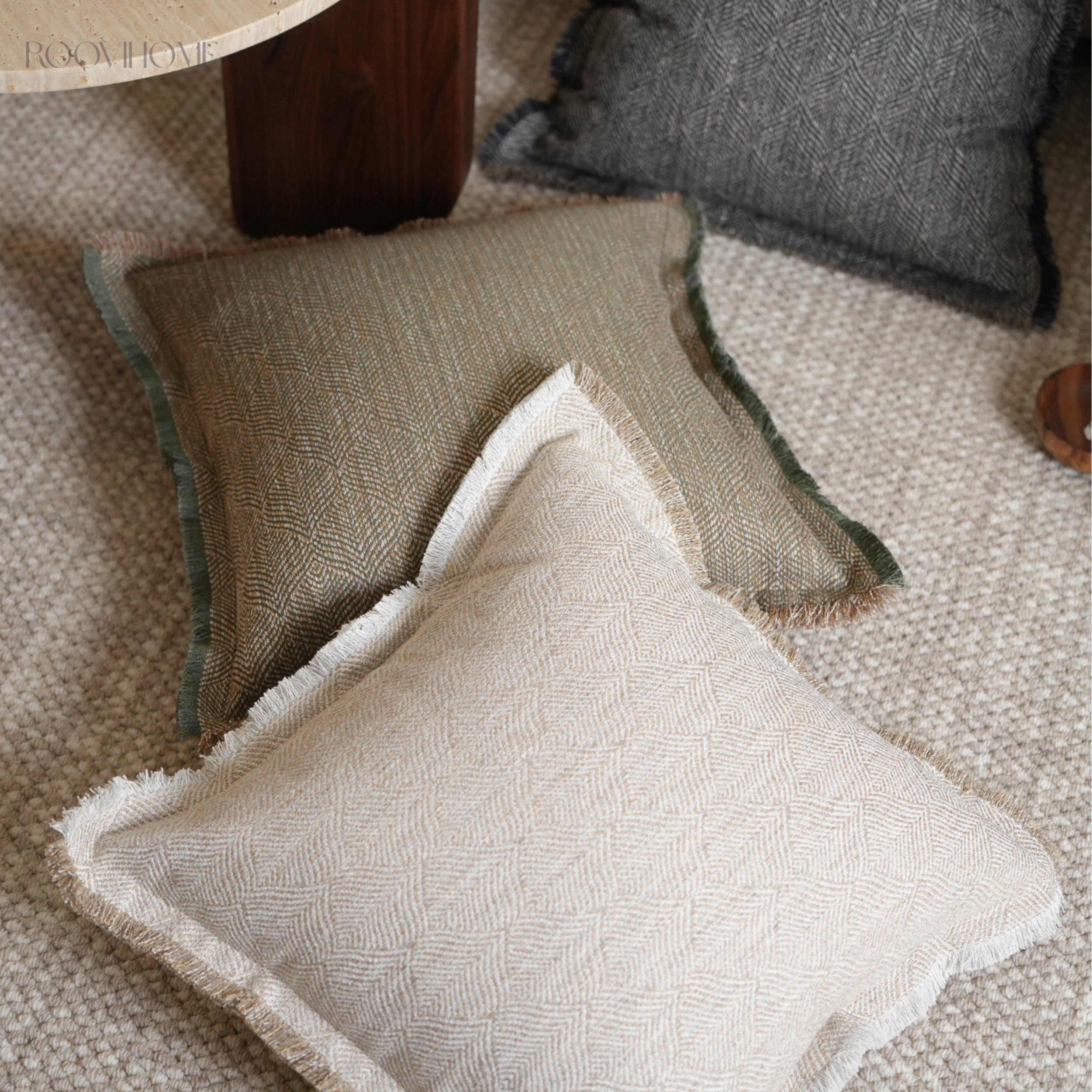 Hand-Fringed Herringbone Woven Decorative Cushions