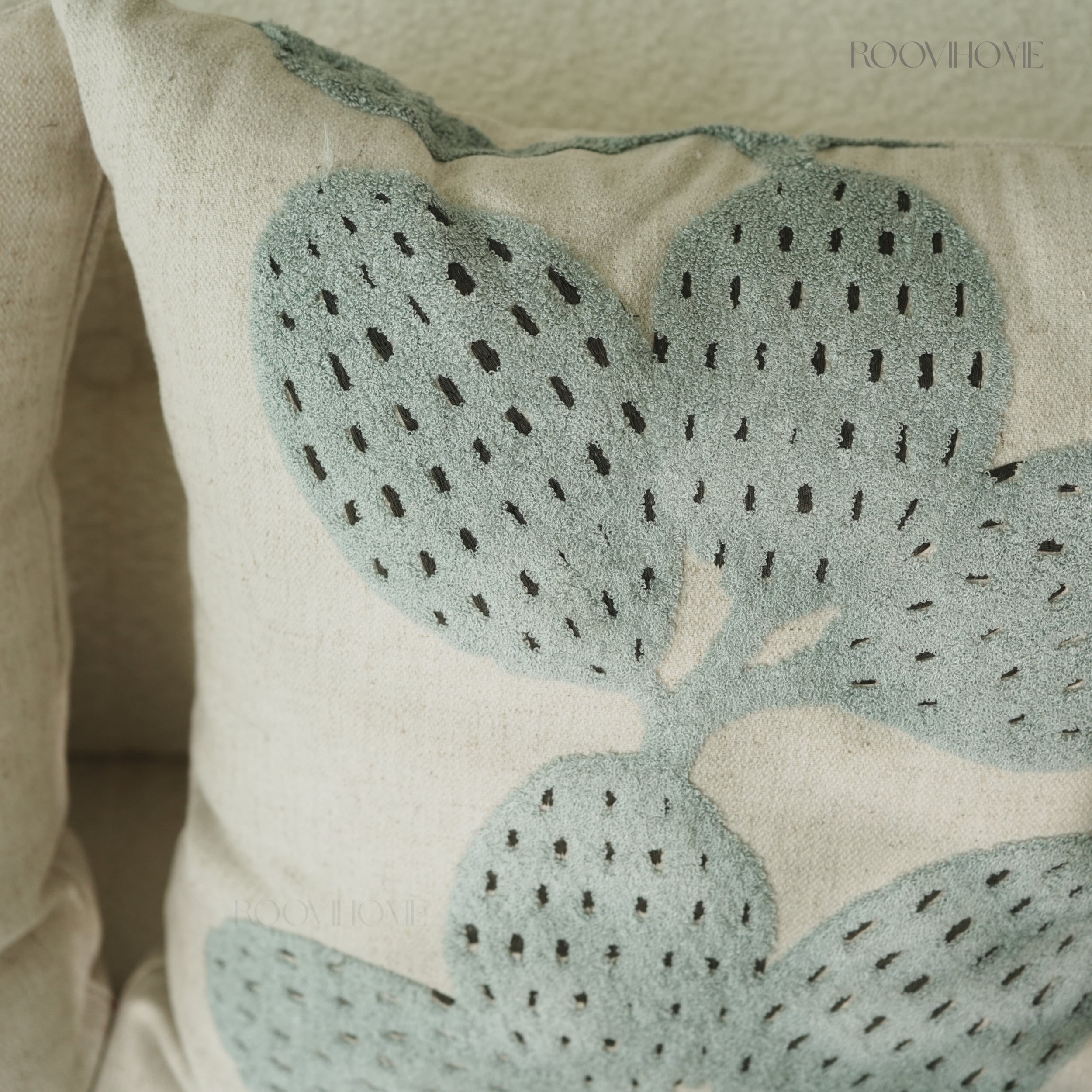 Cactus Embroidery Retro Botanical Throw Pillow