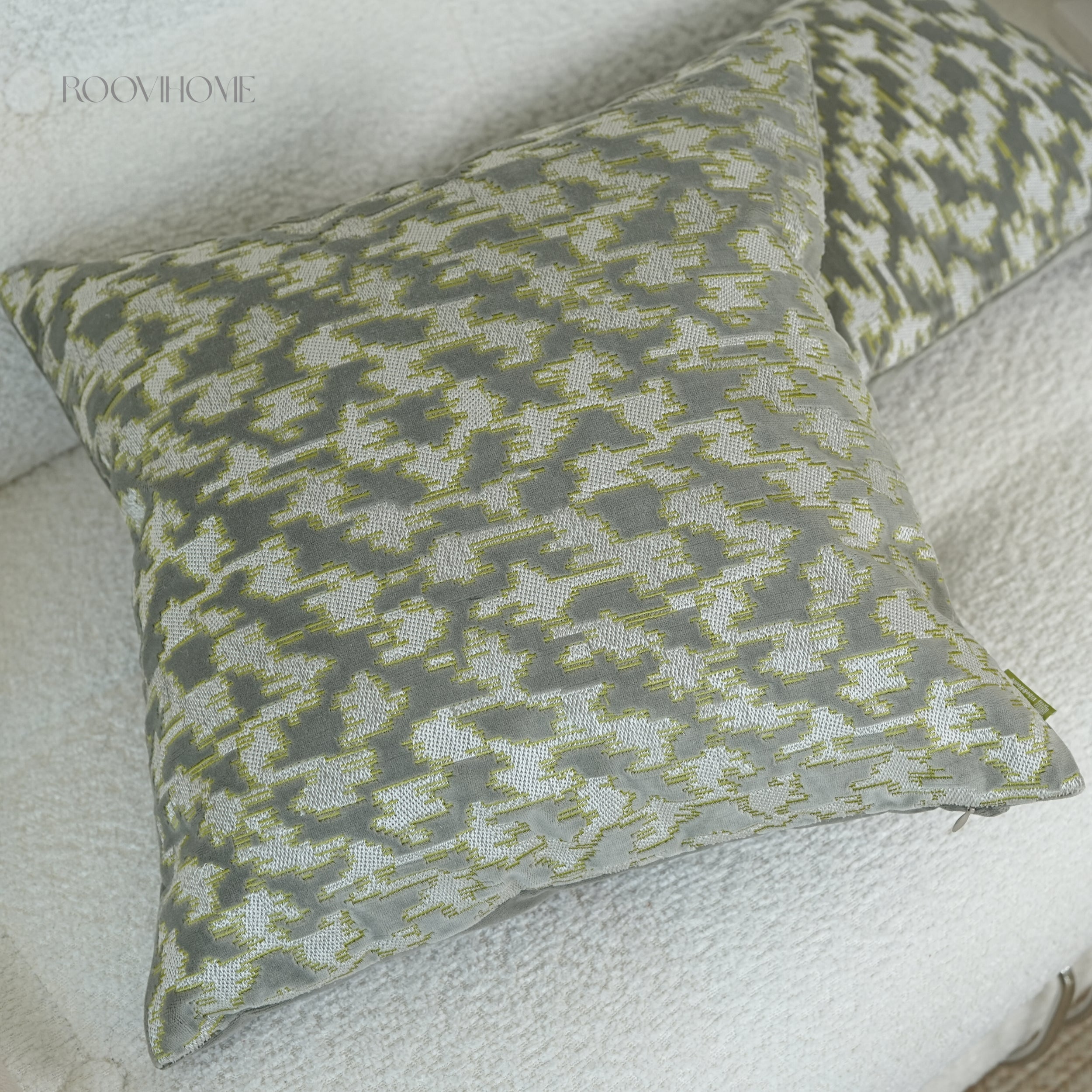 Muted Houndstooth Textured Velvet Cushions
