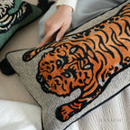 Wild Mood Tiger Velvet Lumbar Cushion with Tassels
