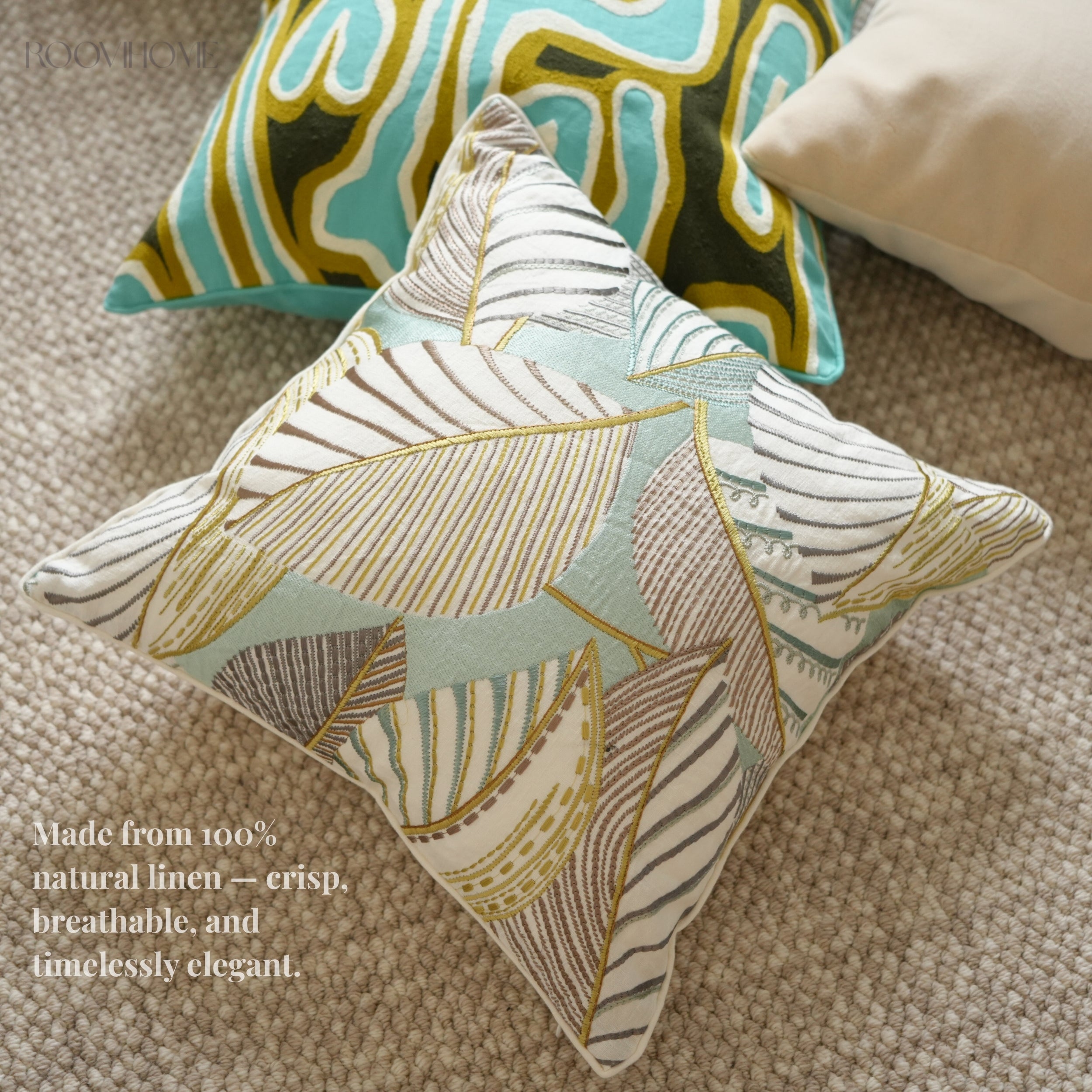 Teal Tones Art-Inspired Linen Cushions