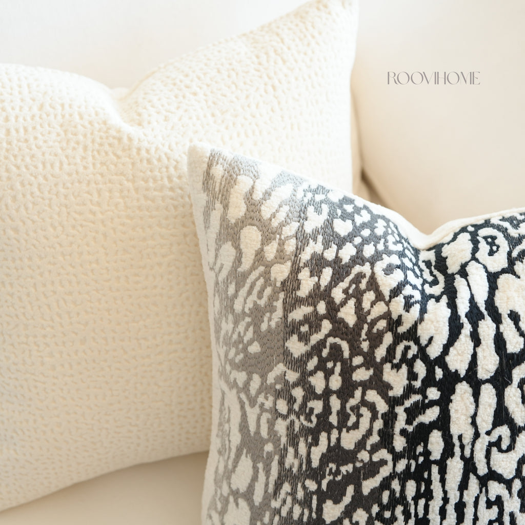 Ivory & Black Leopard Embroidery Cushion
