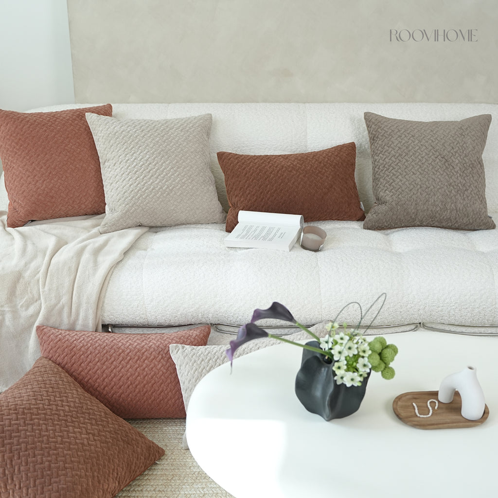 Mocha Weave Quilted Soft Chenille Decorative Cushions