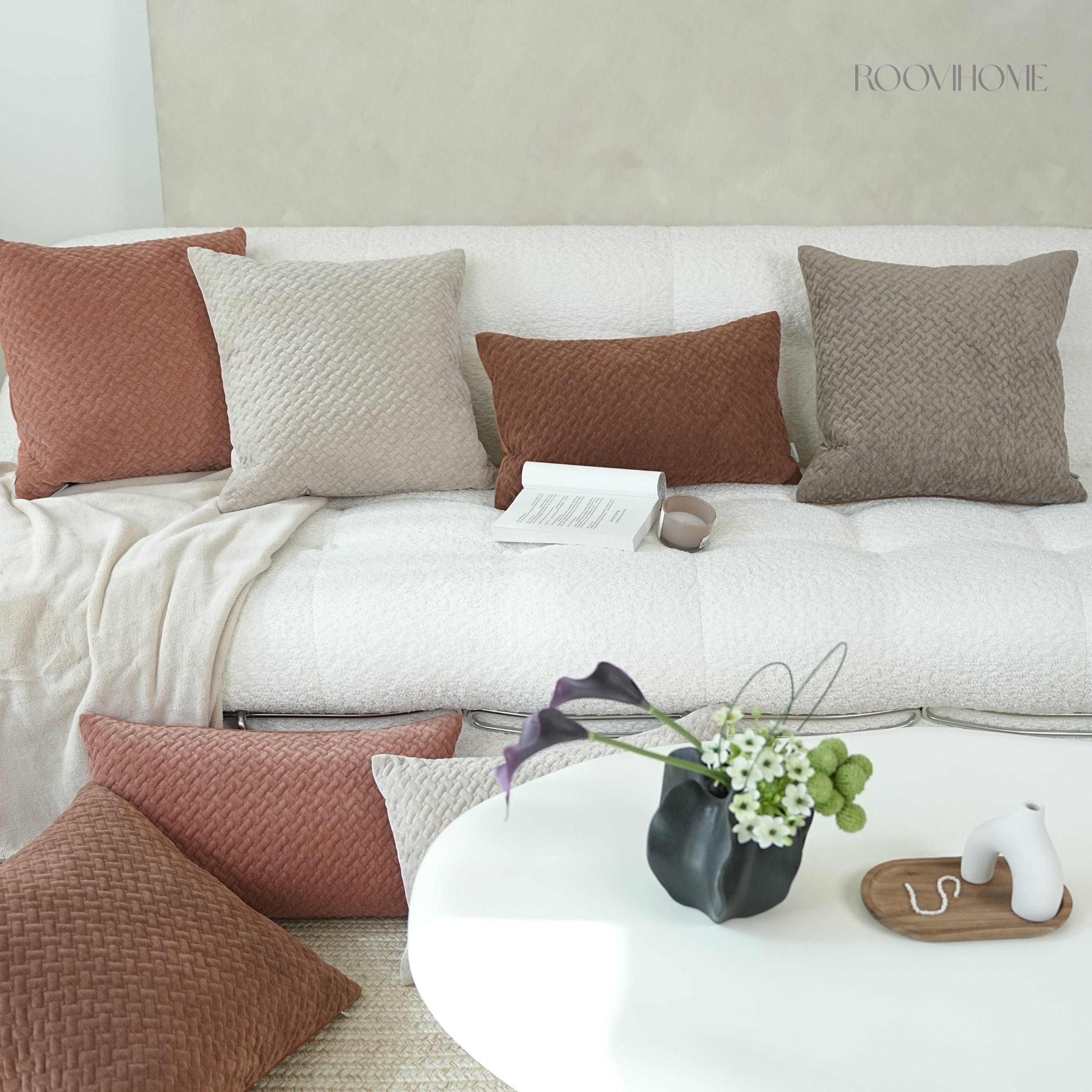 Mocha Weave Quilted Soft Chenille Decorative Cushions