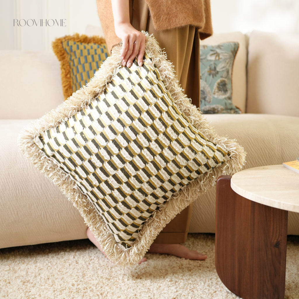 Retro Geometric & Floral Jacquard Cushions Combo