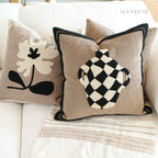 Muted Canvas Retro Floral & Vase Embroidery Cushions 50x50cm