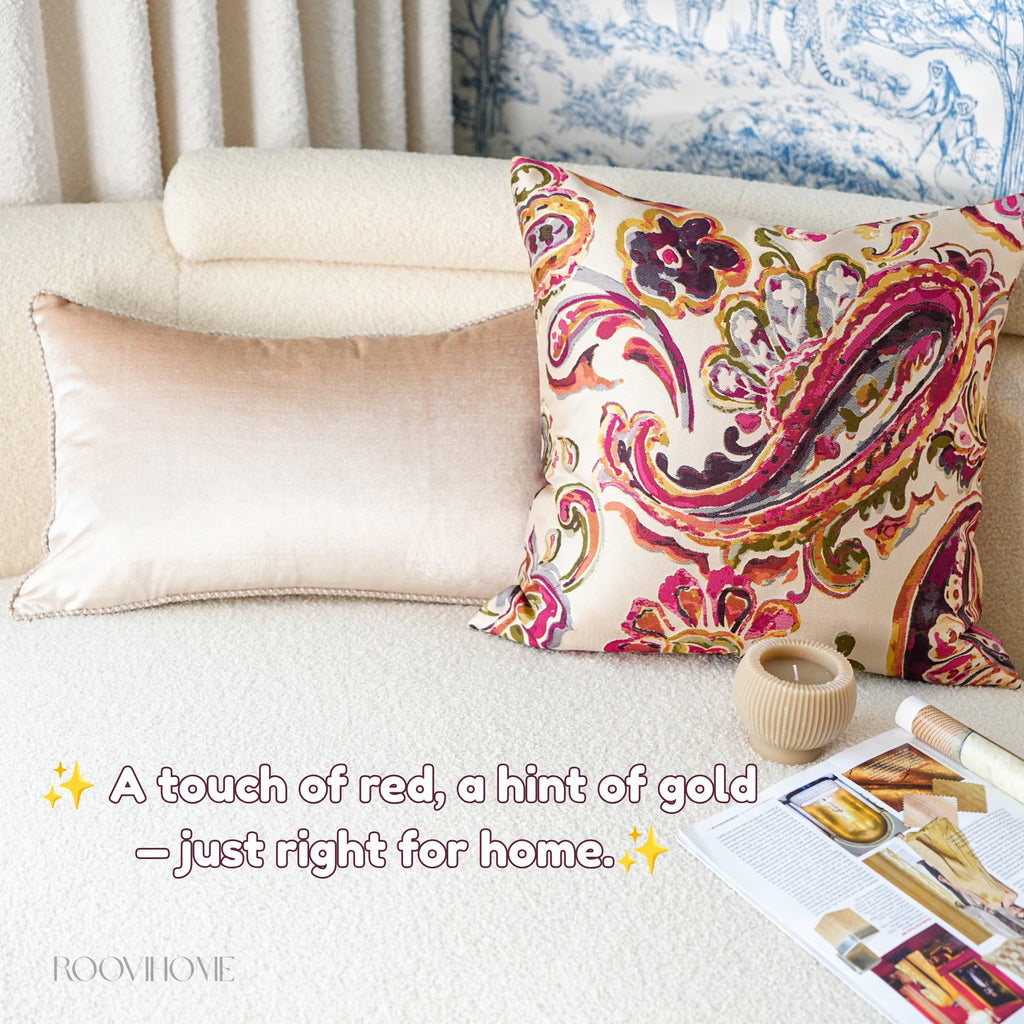 Crimson Tale Velvet Mix Artistic Pattern Cushions Set