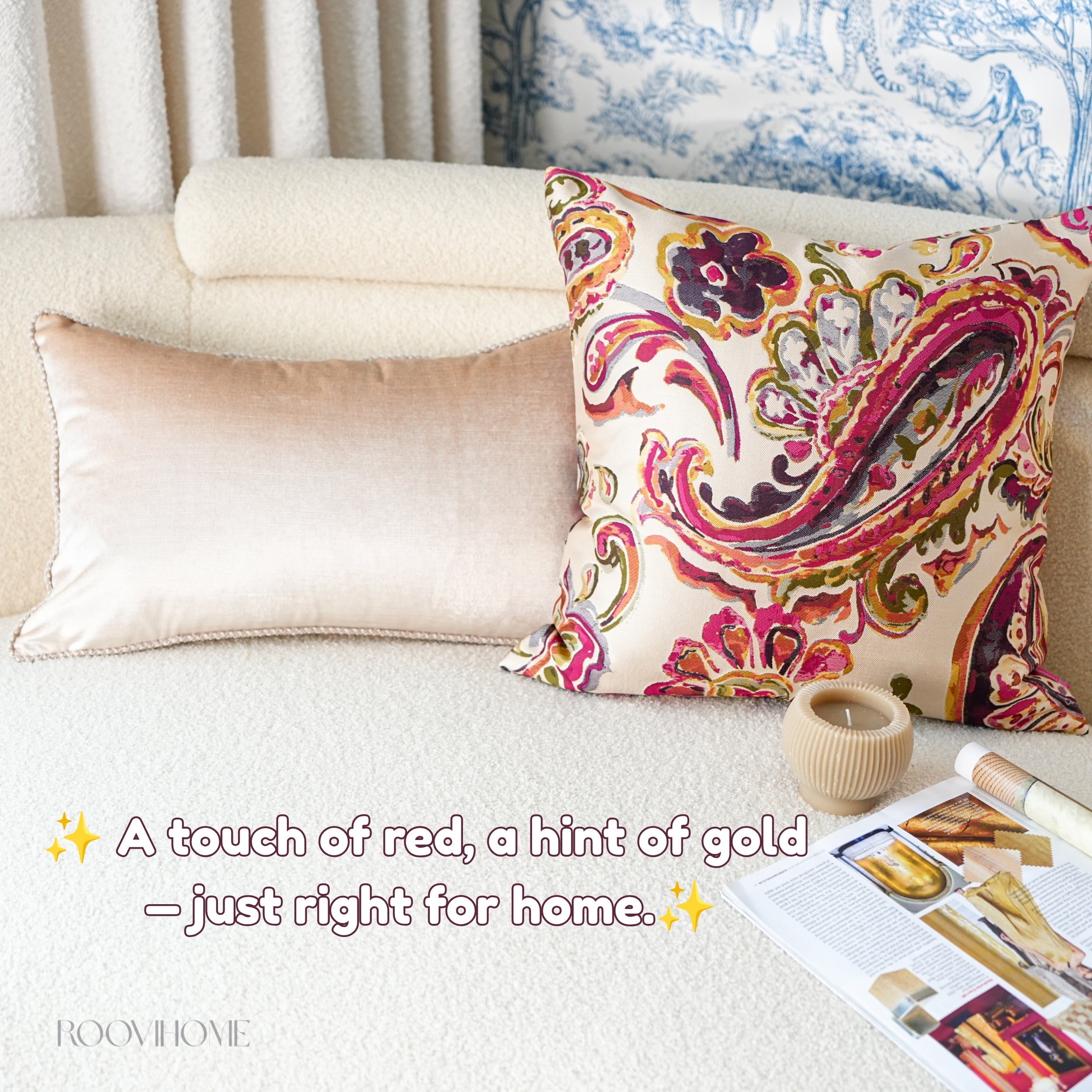 Crimson Tale Velvet Mix Artistic Pattern Cushions Set