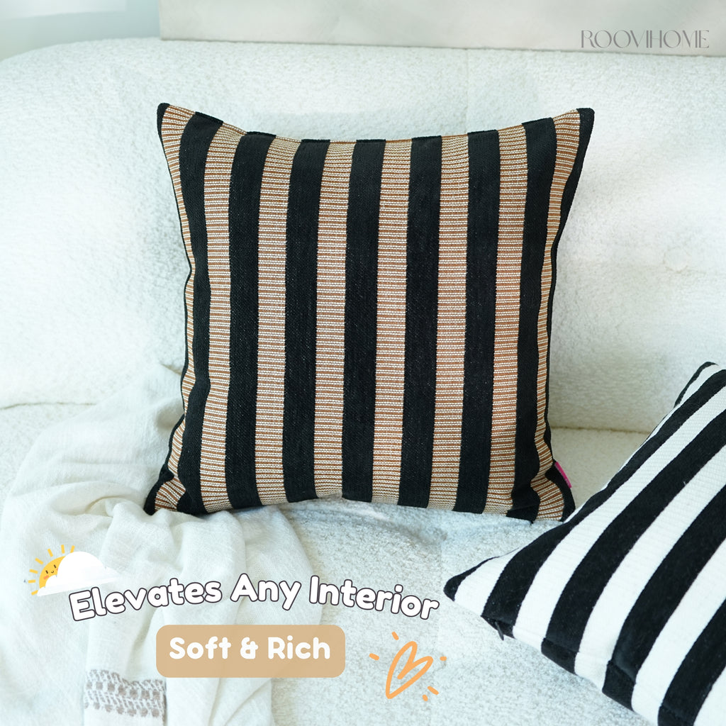 Chenille Striped Throw Pillow / Cushion Cover • Retro Modern Style • Sofa Cushion for Living Room • Home Decor | RooviHome Retro Line Collection