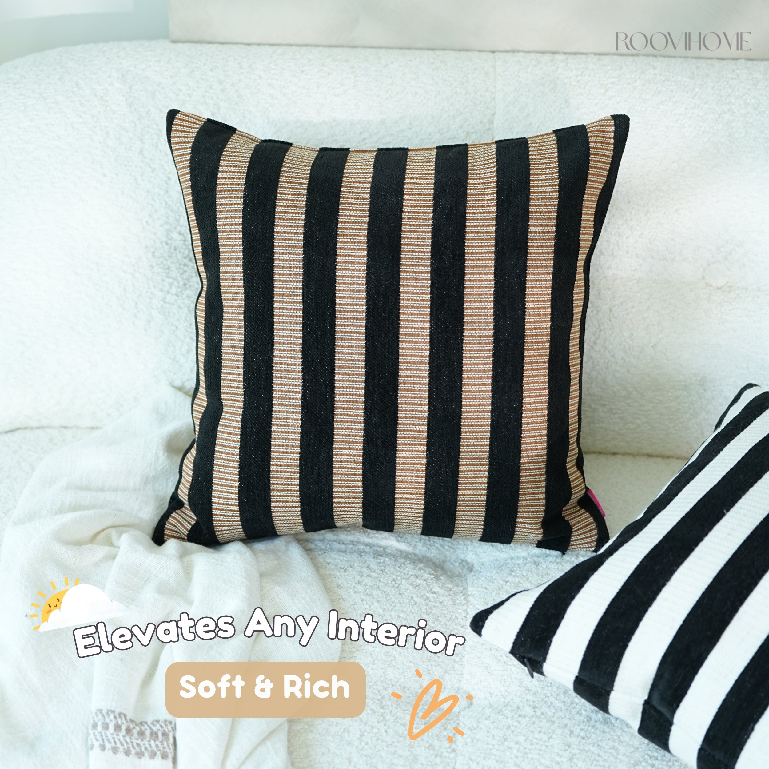 Chenille Striped Throw Pillow / Cushion Cover • Retro Modern Style • Sofa Cushion for Living Room • Home Decor | RooviHome Retro Line Collection