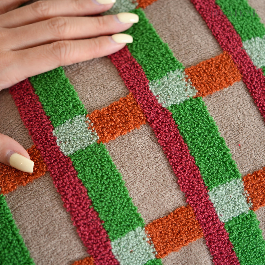 Plaid Moments 70s Modern Retro Checkered Towel Embroidered Cushions