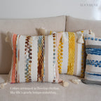 Moroccan Style Textured Cotton-Linen Blend Throw Pillow / Cushion Cover • Embroidery + Fringe • Retro Style • Sofa Cushion for Living Room • Soft & Comfortable Home Decor | RooviHome FlowLight Collection