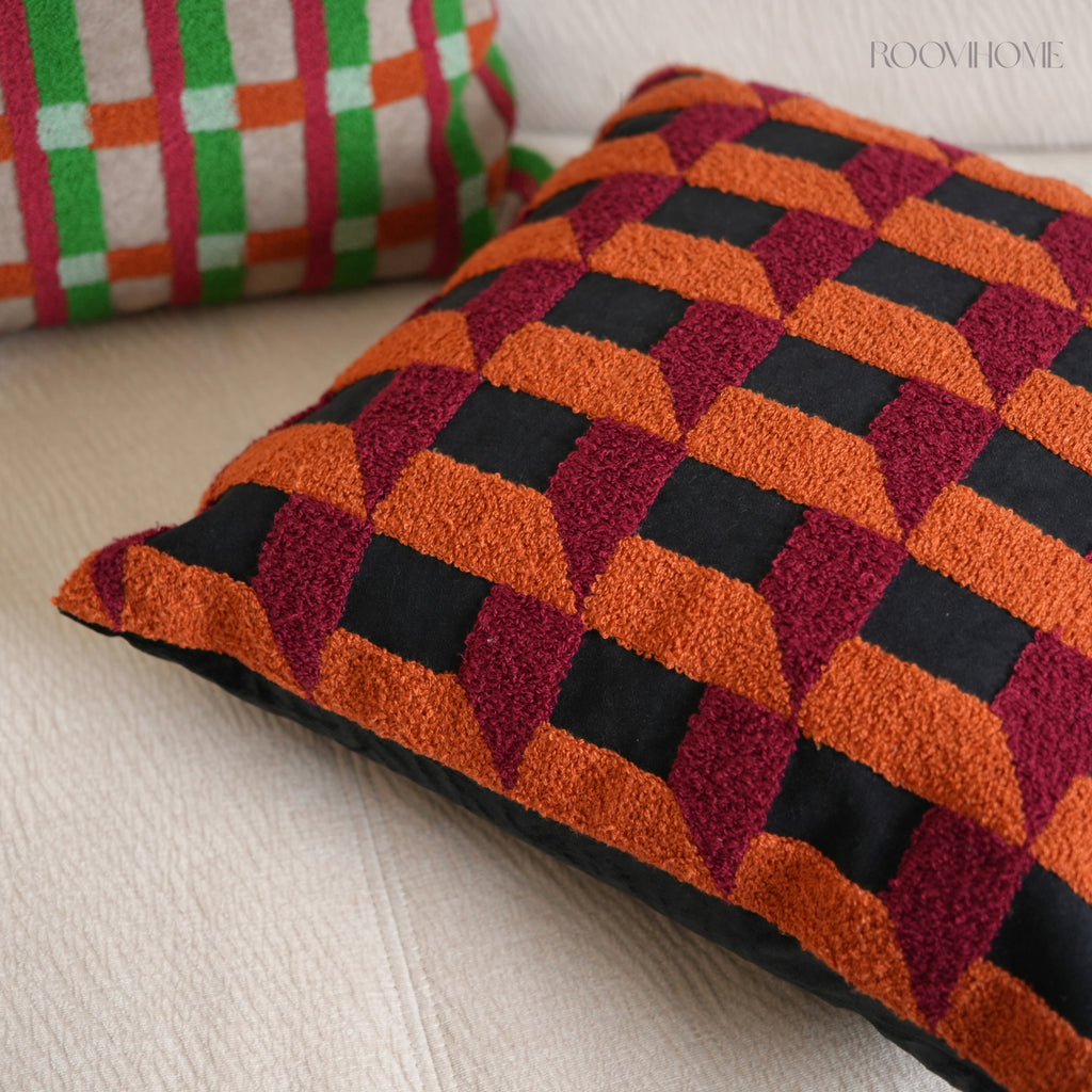 Plaid Moments 70s Modern Retro Checkered Towel Embroidered Cushions