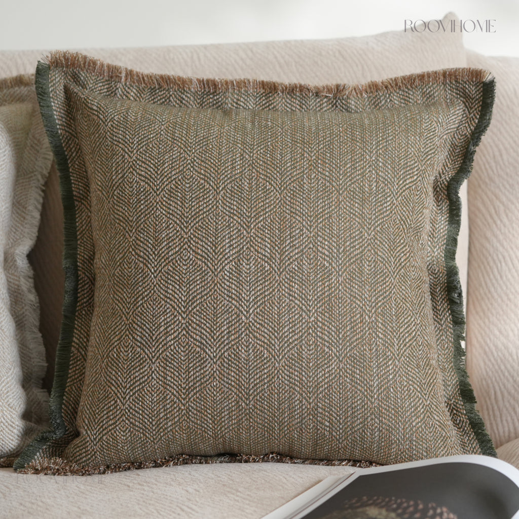 Hand-Fringed Herringbone Woven Decorative Cushions