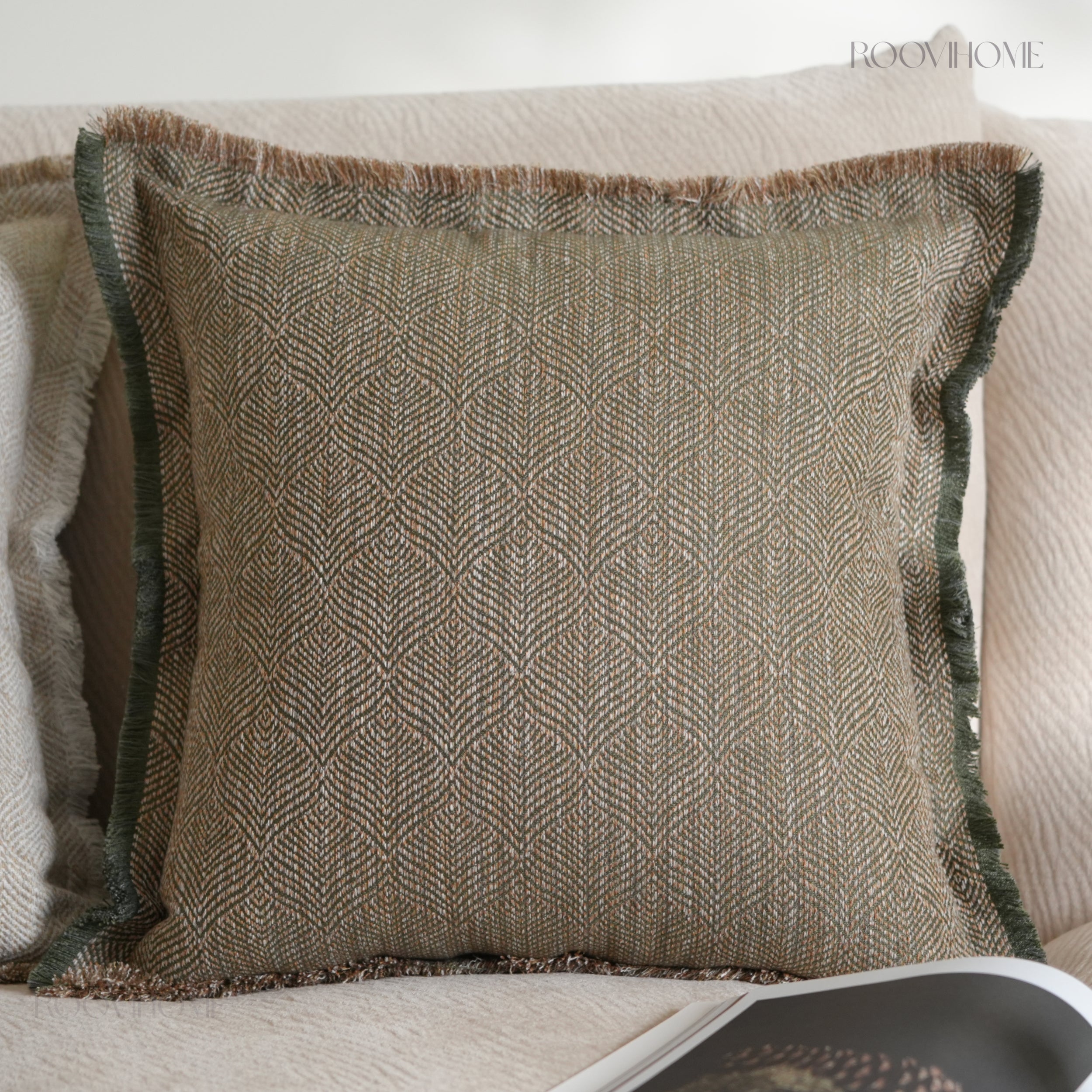 Hand-Fringed Herringbone Woven Decorative Cushions
